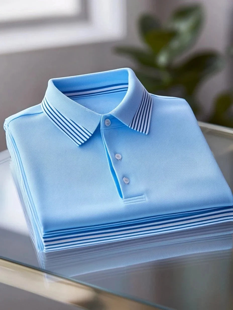 NeoShop Club Sky Blue Stripe Collar Premium Polo T-Shirt for Men | Luxury Minimal Casual Polo