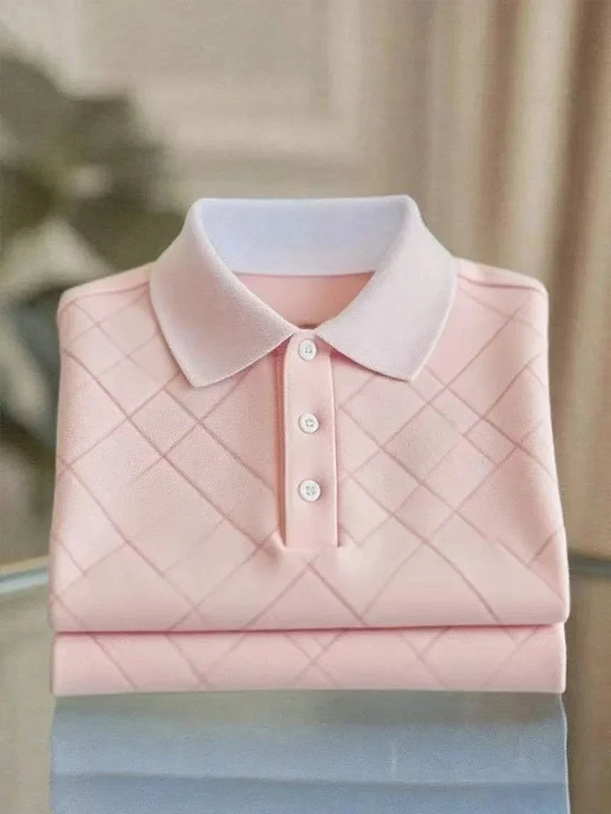 NeoShop Club Blush Pink Minimal Grid Premium Polo T-Shirt for Men & Women | Elegant Smart Casual Polo