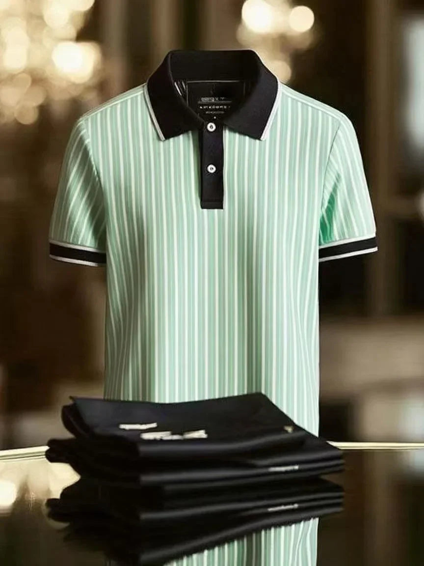 NeoShop Club Mint Green Vertical Stripe Premium Polo T-Shirt for Men | Luxury Smart Casual Polo