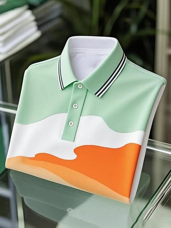 NeoShop Club Mint Wave Premium Polo T-Shirt for Men | Luxury Abstract Smart Casual Polo