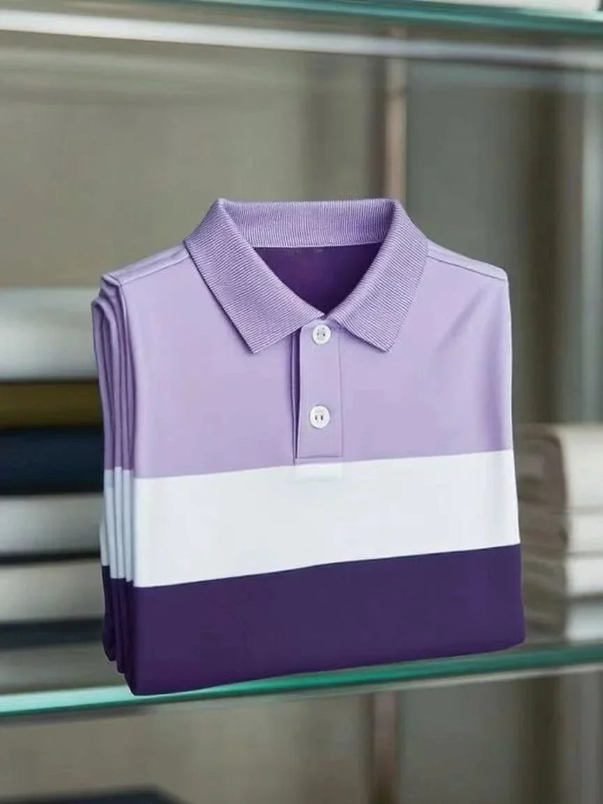 NeoShop Club Premium Lavender Color Block Polo T-Shirt for Men | Luxury Minimal Casual Polo