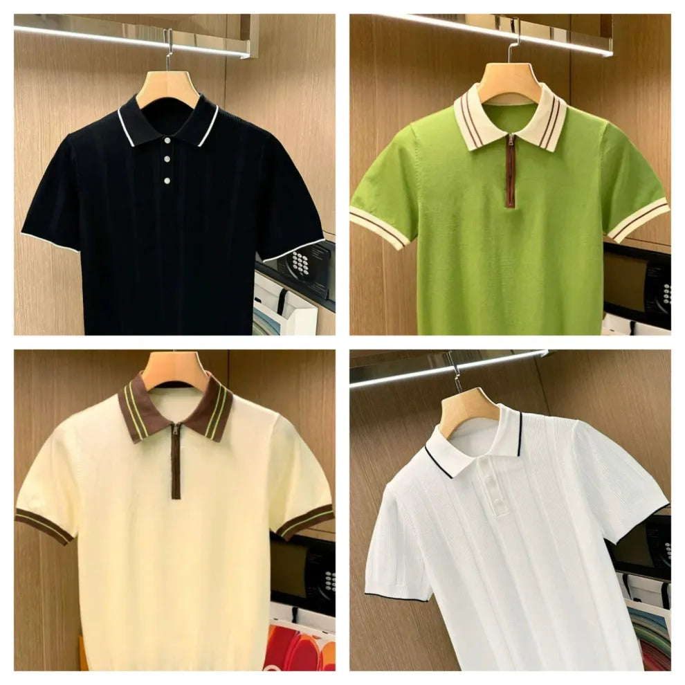 NeoShop Club Premium Minimal Knit Polo T-Shirt for Men | Luxury Zip Collar Smart Casual Polo