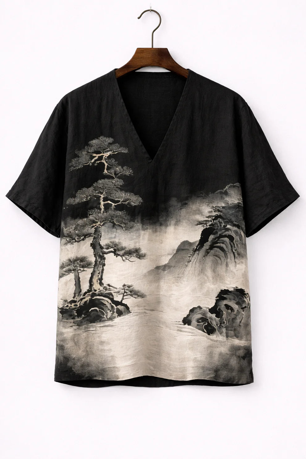 Zen Ink Landscape V-Neck Shirt