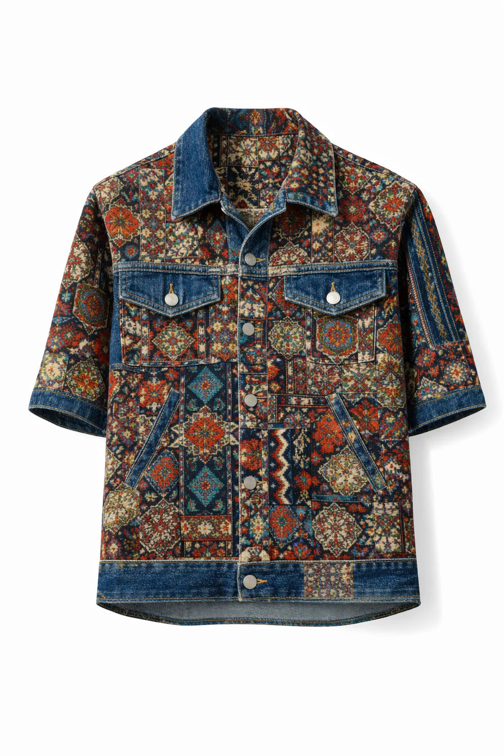 SharpShirt™ Royal Mosaic Denim Jacket Shirt