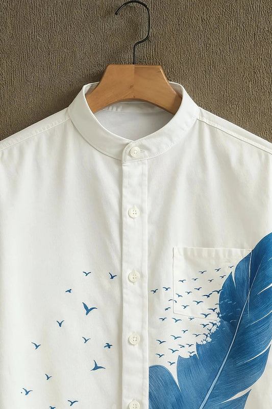 SharpShirt Blue Feather Artistic Casual Shirt