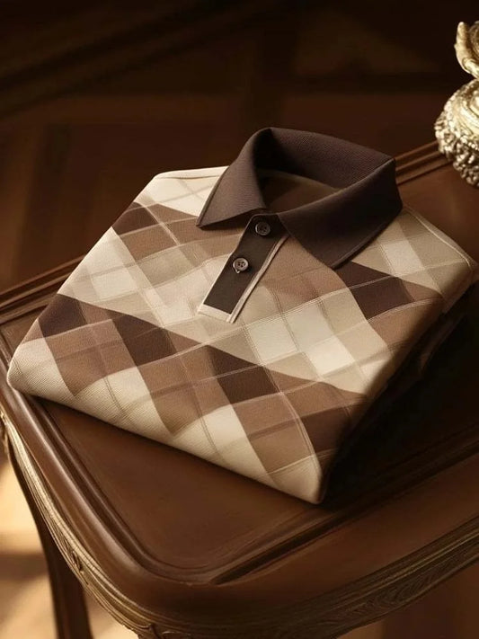 NeoShop Club Classic Brown Plaid Premium Polo T-Shirt for Men | Luxury Smart Casual Polo