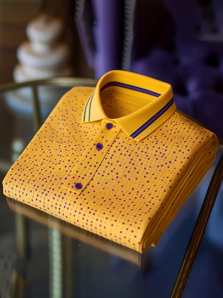 NeoShop Club Mustard Yellow Printed Premium Polo T-Shirt for Men | Luxury Designer Casual Polo