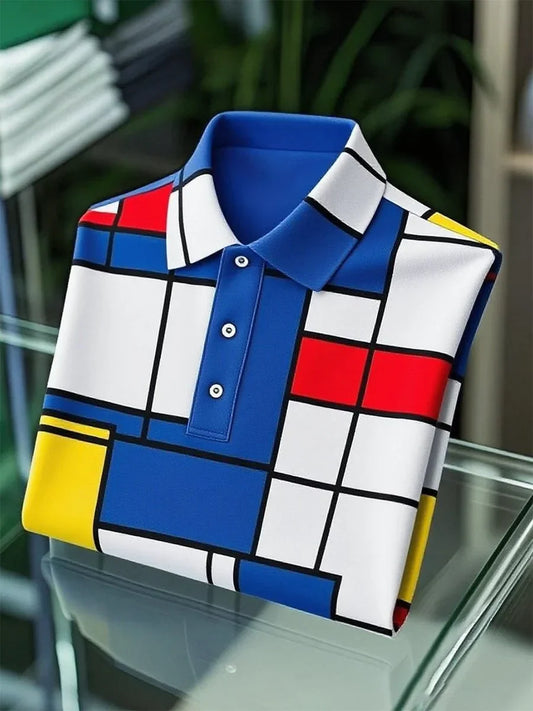 NeoShop Club Abstract Geometric Print Polo T-Shirt for Men | Premium Modern Art Polo