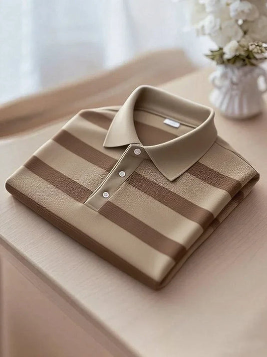 NeoShop Club Premium Beige Stripe Polo T-Shirt for Men | Elegant Smart Casual Polo