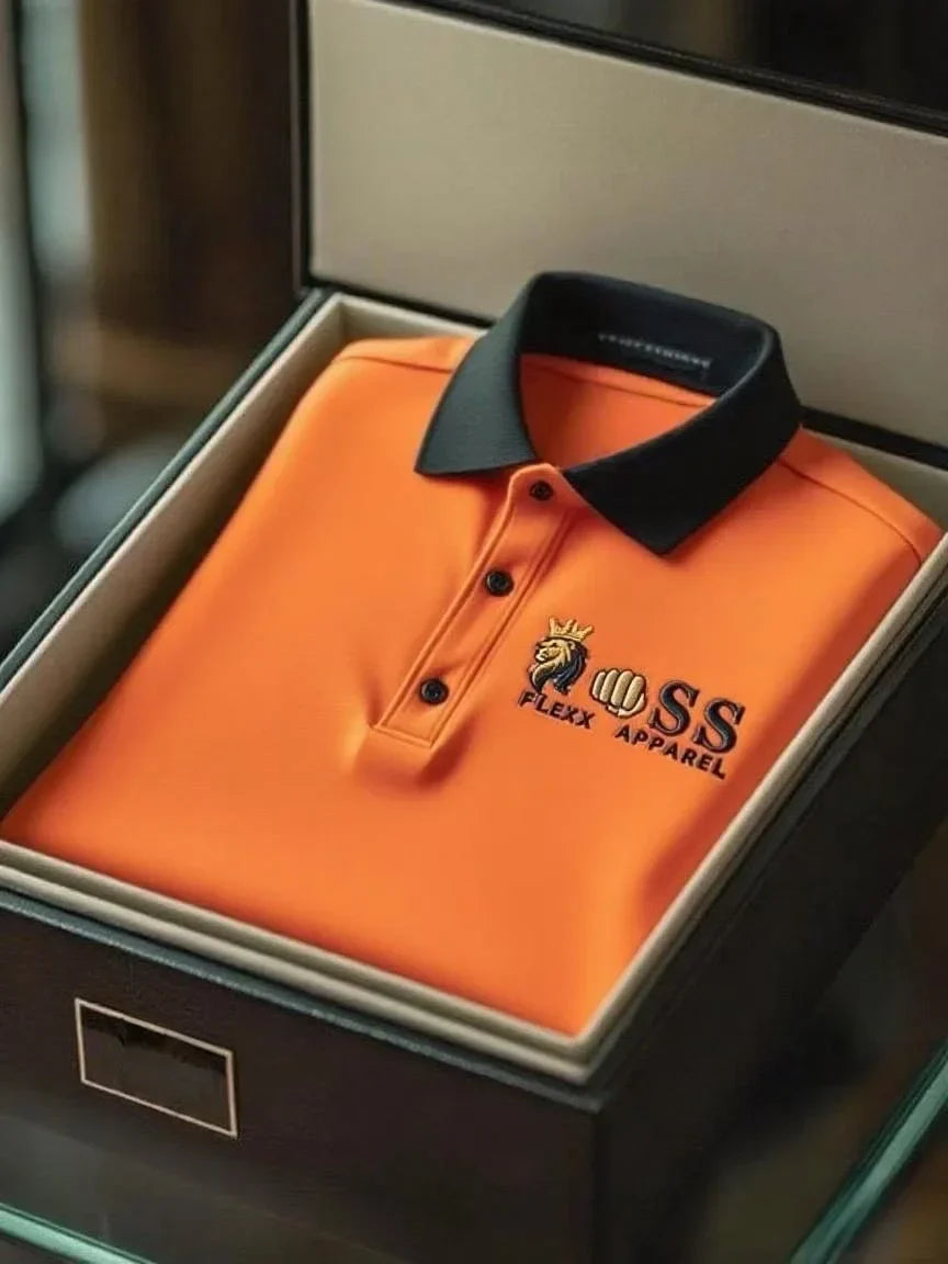 NeoShop Club Premium Orange Contrast Collar Polo T-Shirt for Men | Luxury Casual Polo