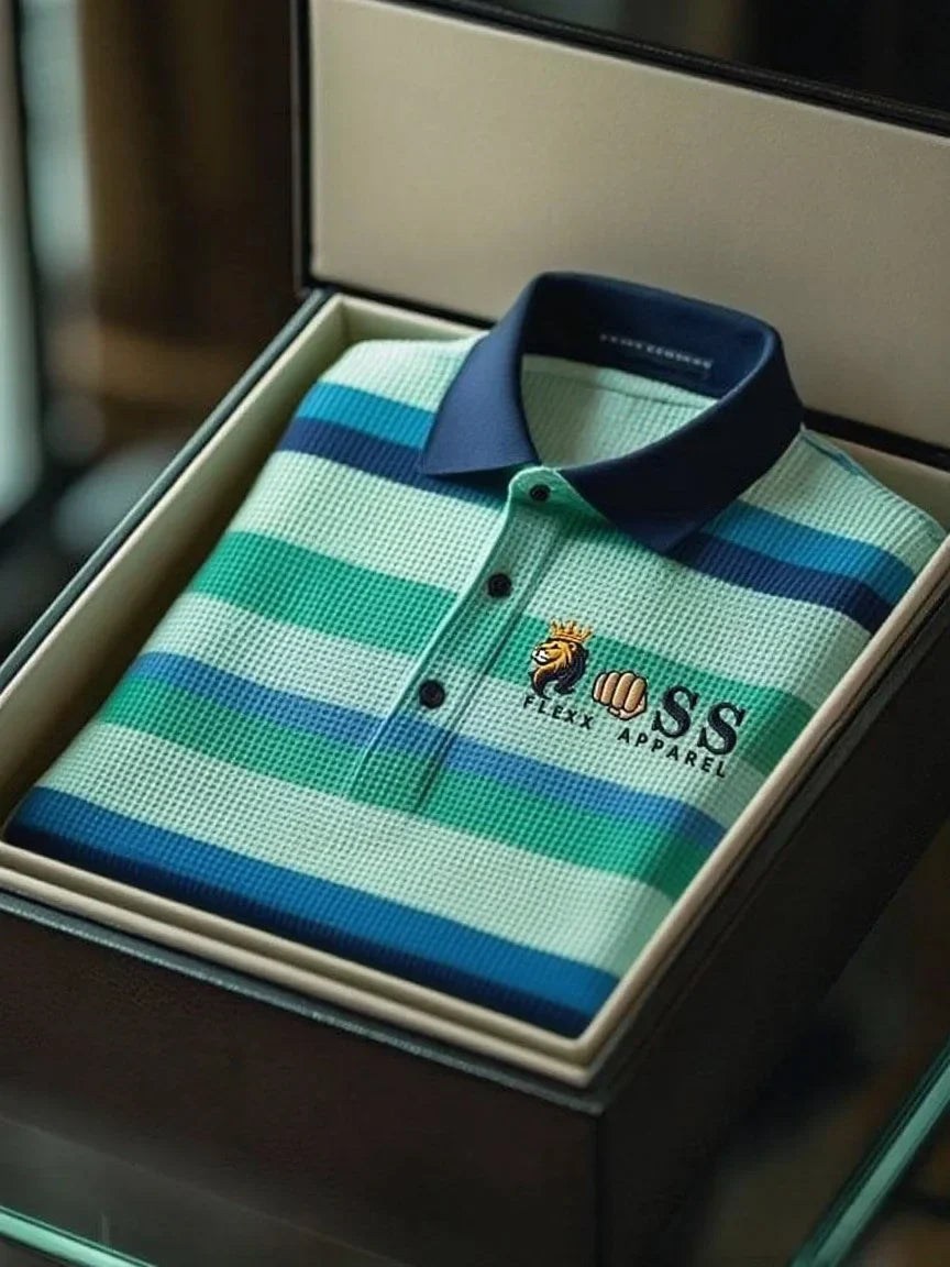 NeoShop Club Premium Mint Green Striped Polo T-Shirt for Men | Luxury Textured Casual Polo