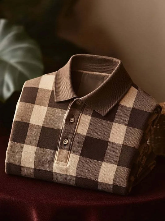 NeoShop Club Premium Brown Check Polo T-Shirt for Men | Luxury Soft Smart Casual Polo