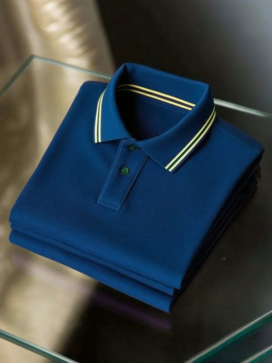 NeoShop Club Royal Blue Premium Stripe Collar Polo T-Shirt for Men | Elegant Smart Casual Polo