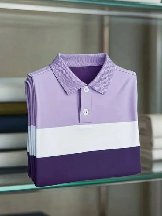 NeoShop Club Premium Lavender Color Block Polo T-Shirt for Men | Luxury Minimal Casual Polo