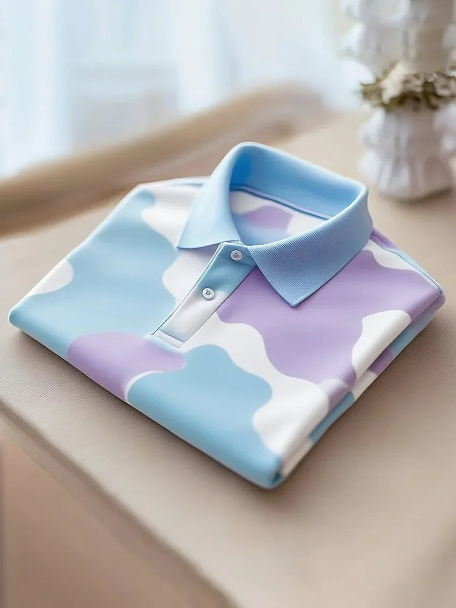 NeoShop Club Pastel Cloud Print Polo T-Shirt for Men | Premium Soft Artistic Casual Polo