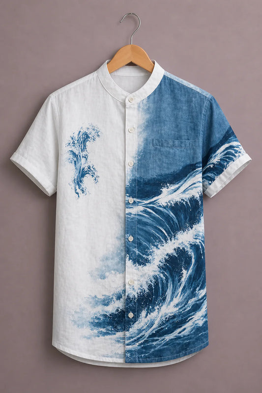 SharpShirt Ocean Wave Print Casual Shirt