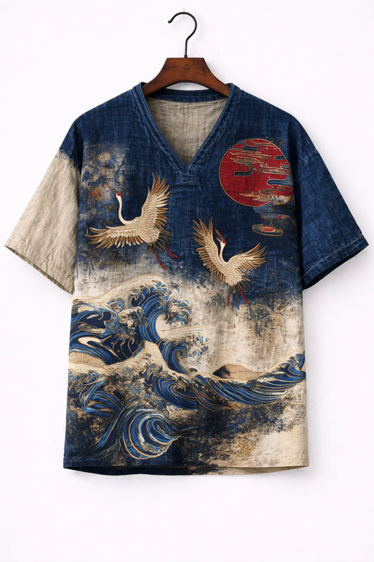 Zen Ink Landscape V-Neck Shirt