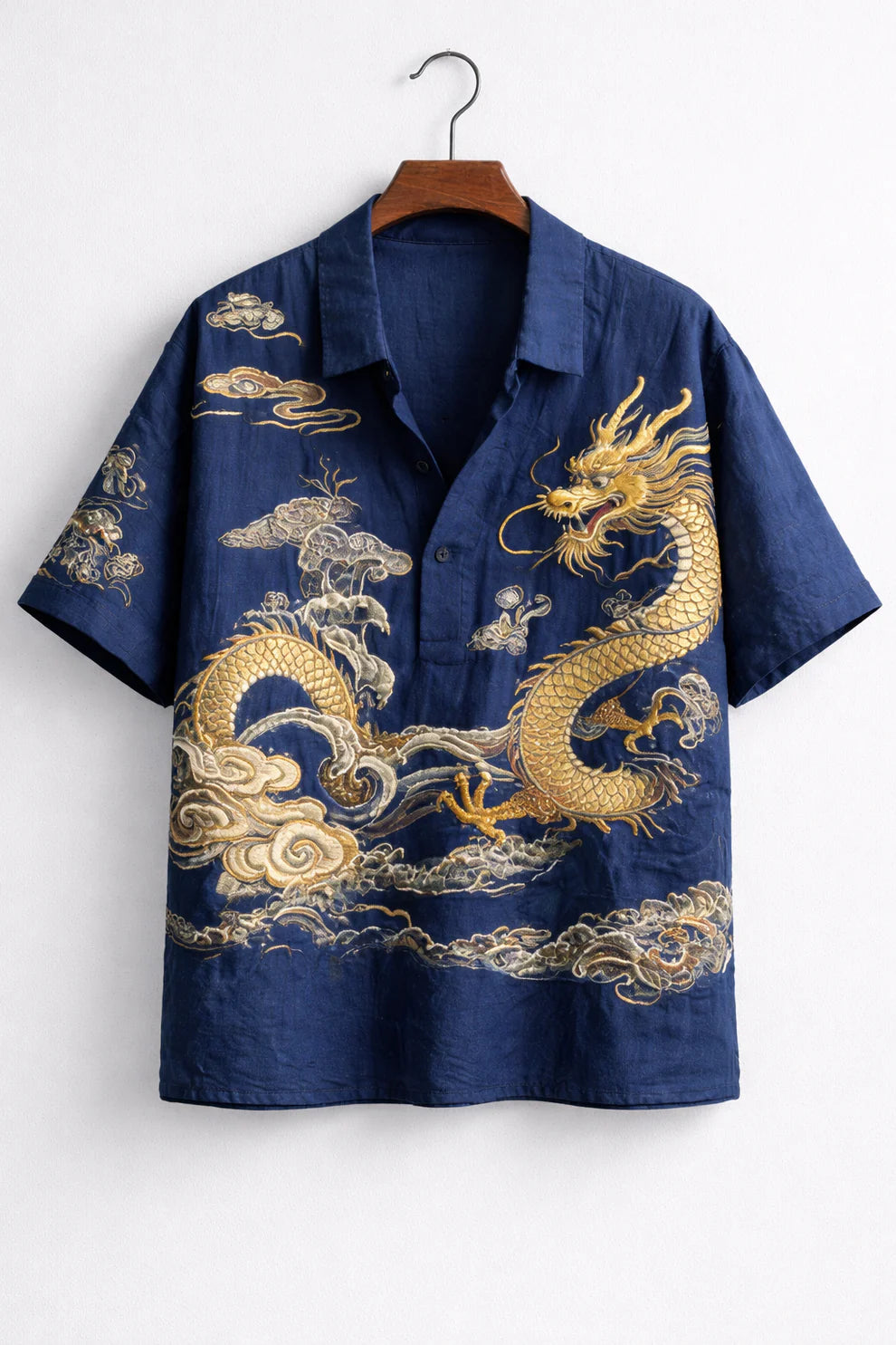 Golden Dragon Embroidered Navy Shirt