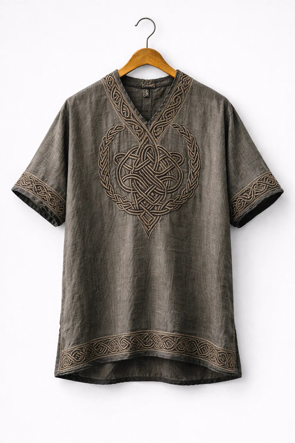 Nordic Knot Embroidered V-Neck Shirt