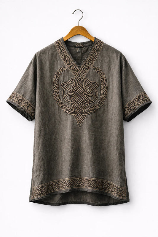 Nordic Knot Embroidered V-Neck Shirt