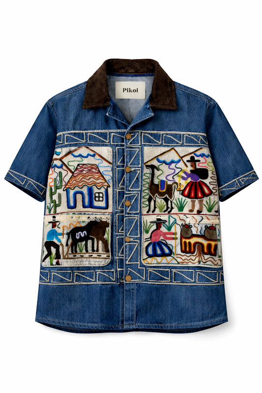 Men’s Artistic Denim Patchwork Shirt
