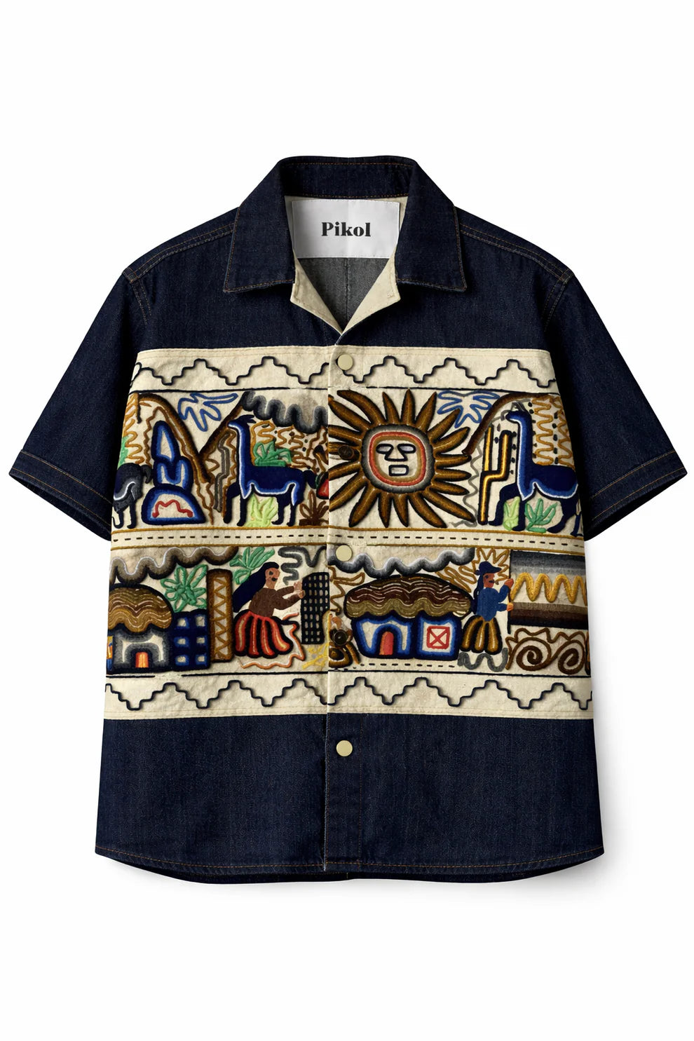 Retro Tribal Art Denim Casual Shirt for Men