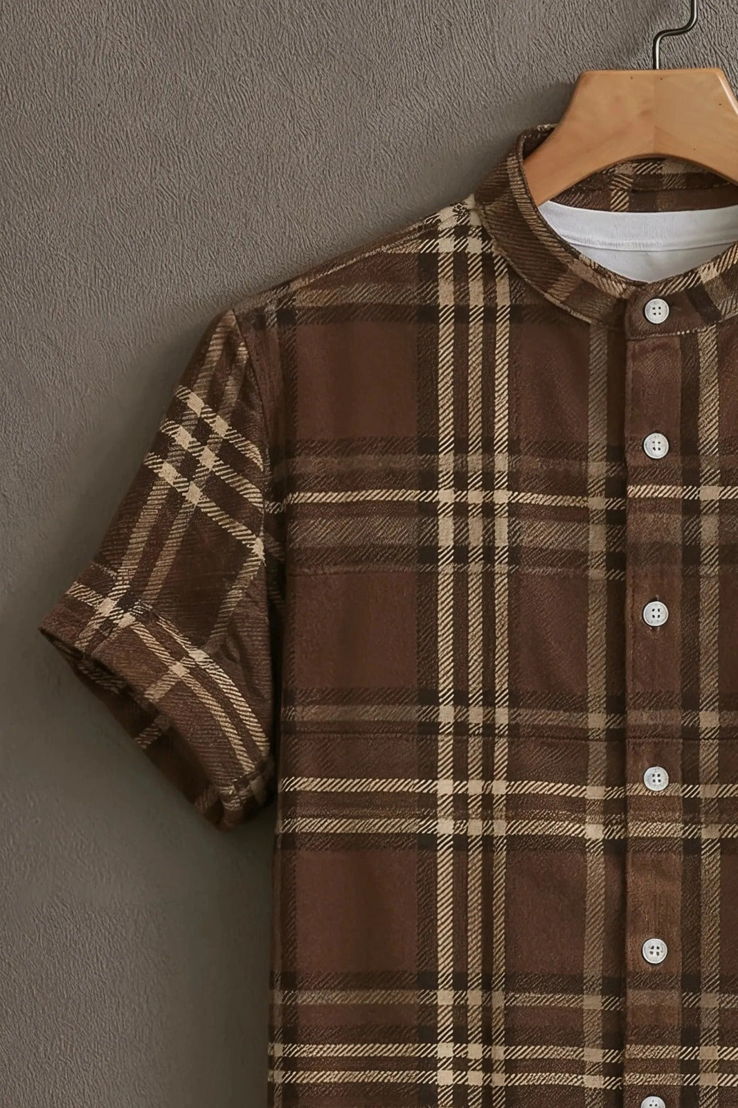 SharpShirt Premium Brown Plaid Check Mandarin Collar Shirt