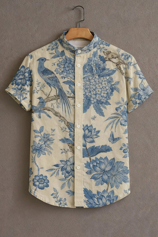 SharpShirt™ Royal Bloom Bird Print Shirt