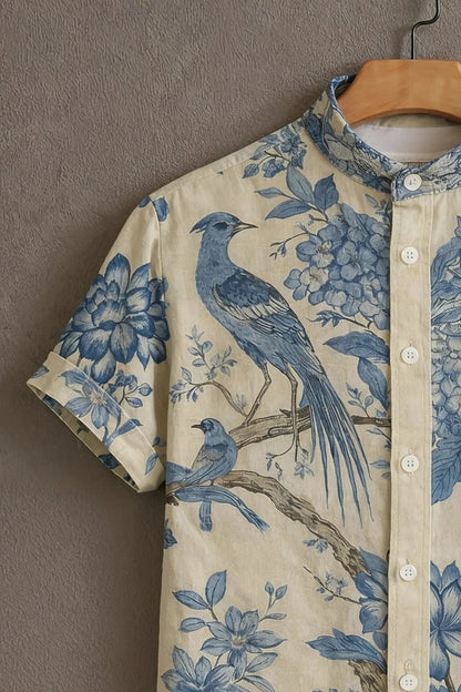 SharpShirt™ Royal Bloom Bird Print Shirt