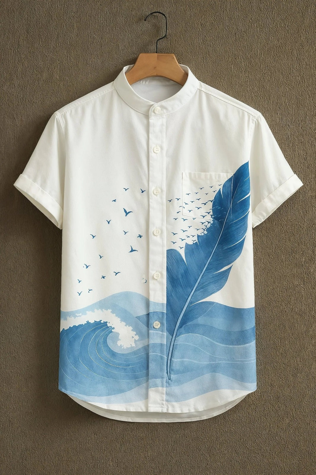 SharpShirt Blue Feather Artistic Casual Shirt