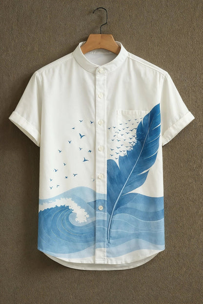 SharpShirt Blue Feather Artistic Casual Shirt