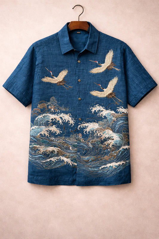 Japanese Wave Crane Shirt