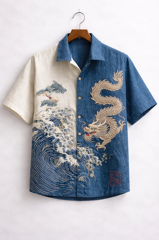 Dragon Wave Split-Color Vintage Shirt
